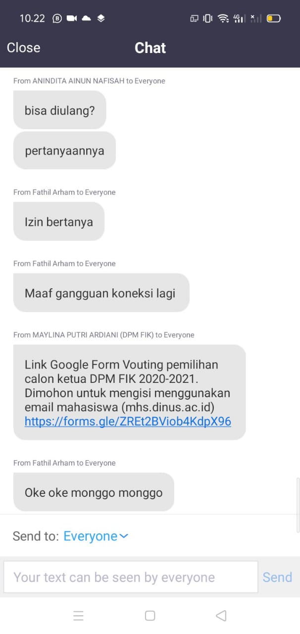Screen Shoot Proses Publikasi Link Voting Kandidat Ketua DPM FIK 2020-2021